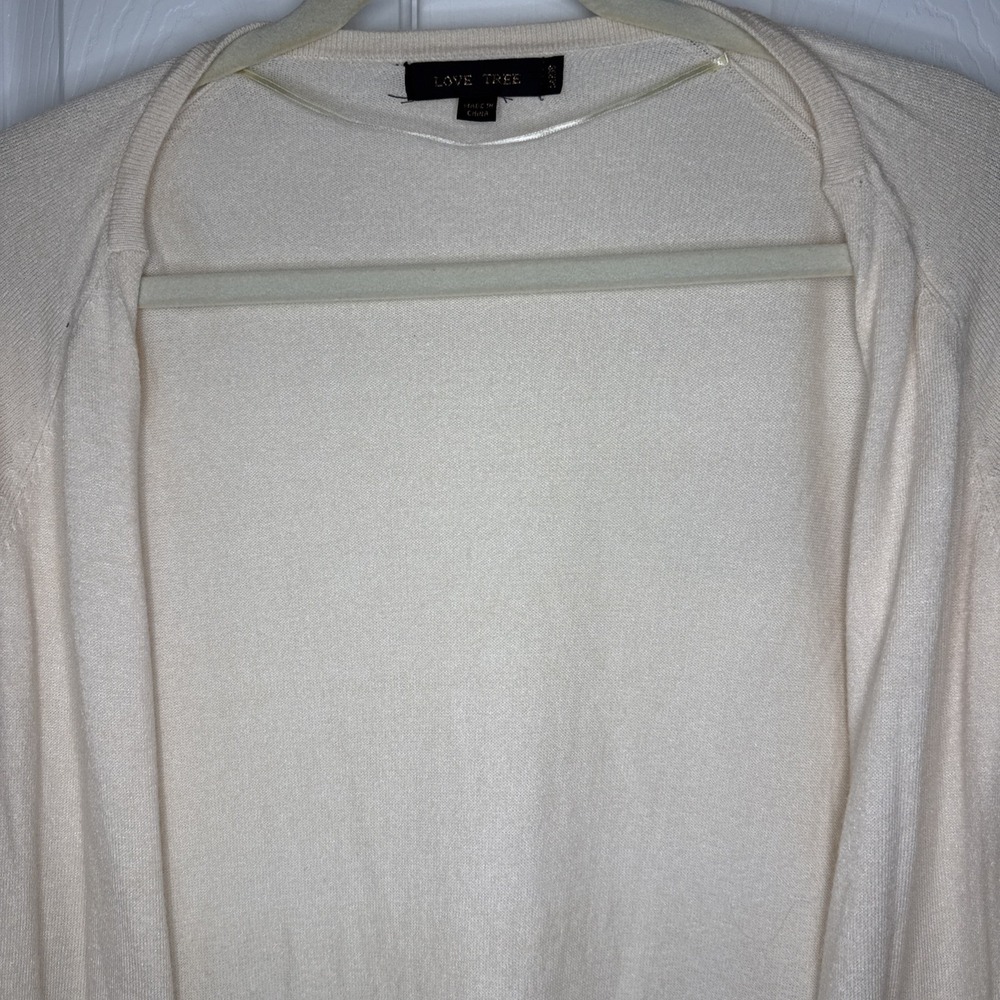 Love Tree Cream Beige Long Duster Cardigan Open Front Pockets Soft Knit L - Picture 2 of 11